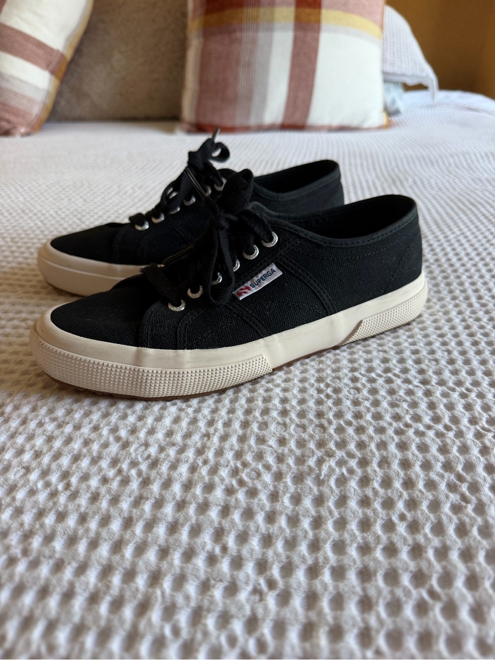 Superga Black Canvas Low-Profile Lace-Up Sneakers with Off-White Sole